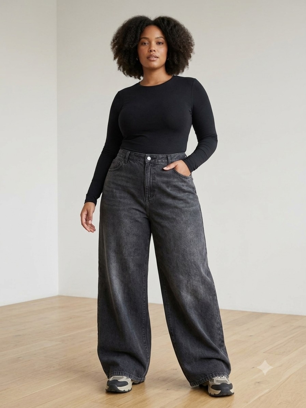 SHEIN CURVE Ultra Wide Leg High Waisted Jeans Washed Black 2XL